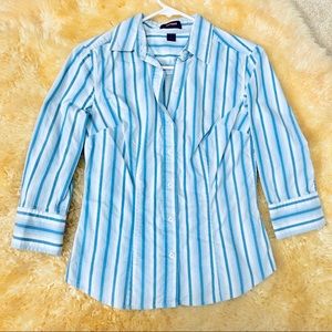 EXPRESS striped blue 3/4 sleeve women's button down shirt blouse